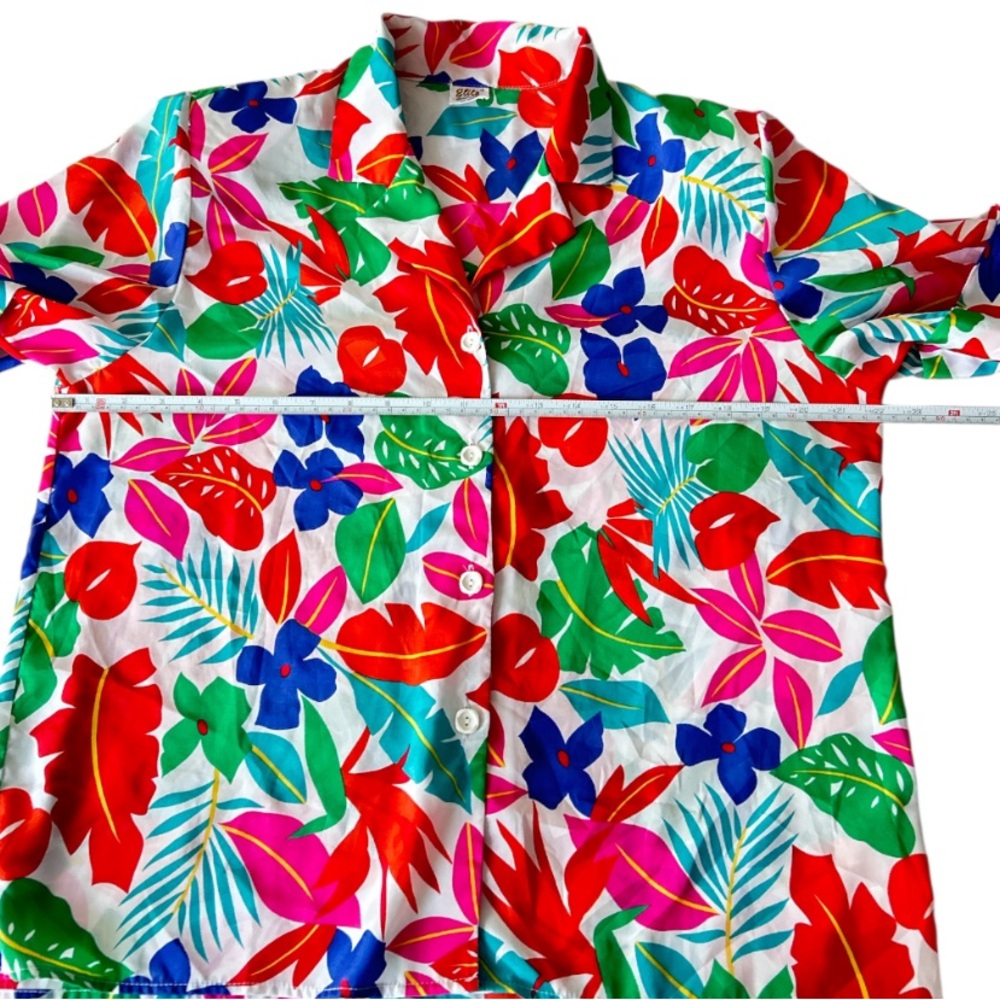 💕 Vintage Elite Canada Short Sleeve Colourful Floral Women's Blouse Size 16 - Picture 11 of 13